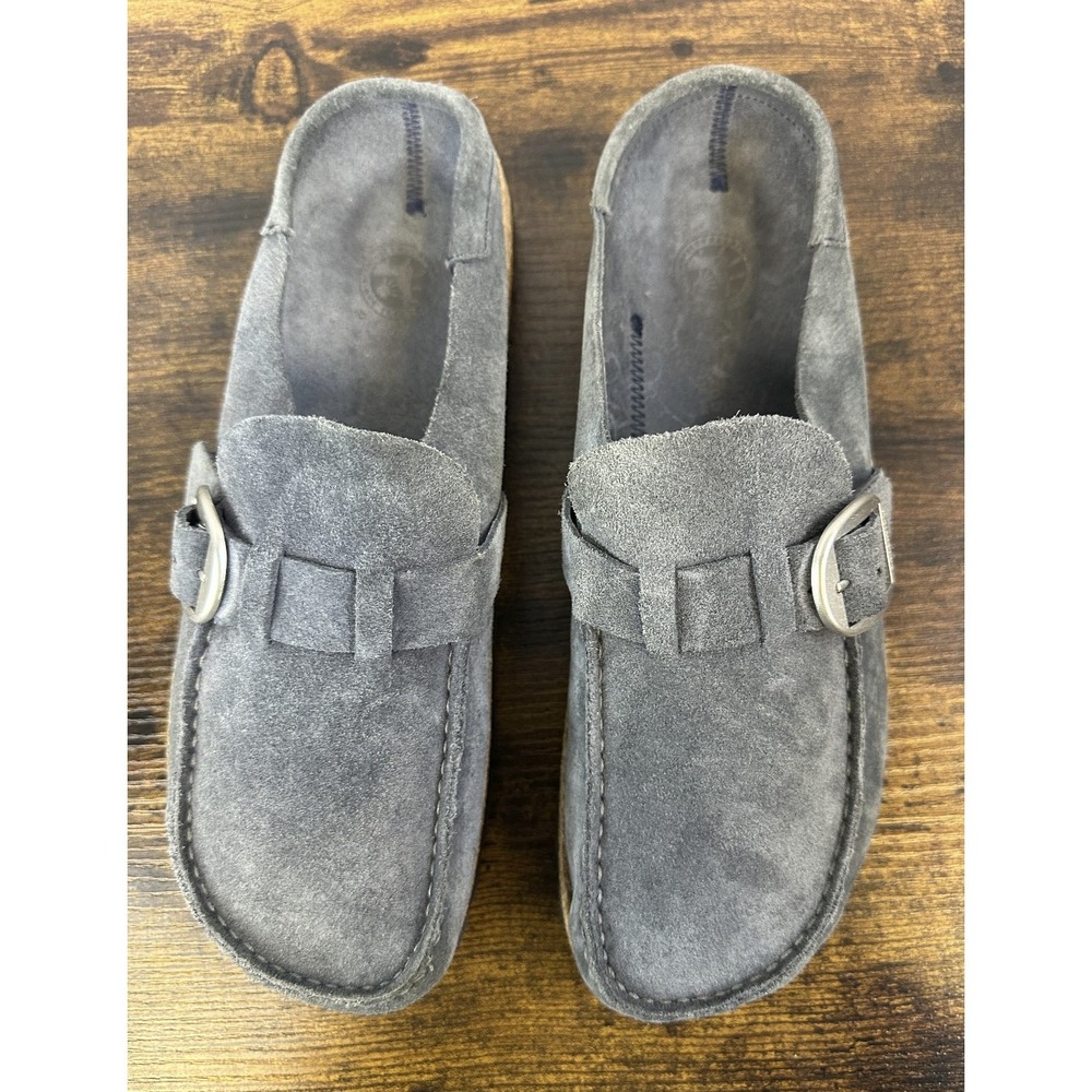 Birkenstock Buckley Blue Grey Suede Clog Cork Shoes Size 41 Women's 10 Men's 8 - Picture 11 of 14